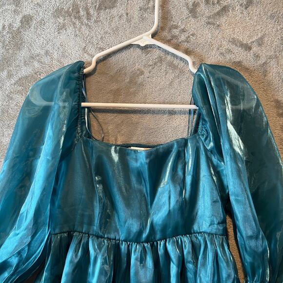 Thirty/Thirty Half Sleeves Flared Stretchy Teal Dress Womens Size Small - Picture 6 of 6